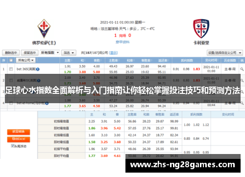 足球心水指数全面解析与入门指南让你轻松掌握投注技巧和预测方法