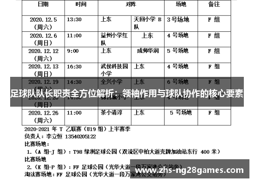 足球队队长职责全方位解析：领袖作用与球队协作的核心要素